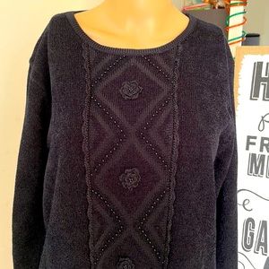 Black Beaded Long Sleeves Sweater Size Medium